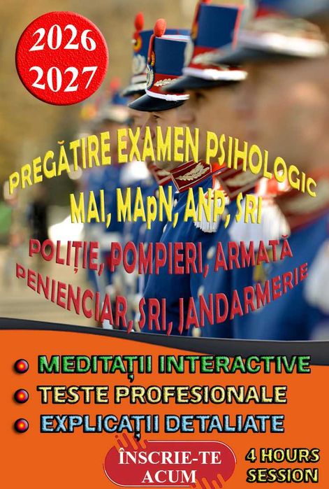 Ofer pregătire pentru examenul psihologic din cadrul MAI, ANP, SRI, MApN