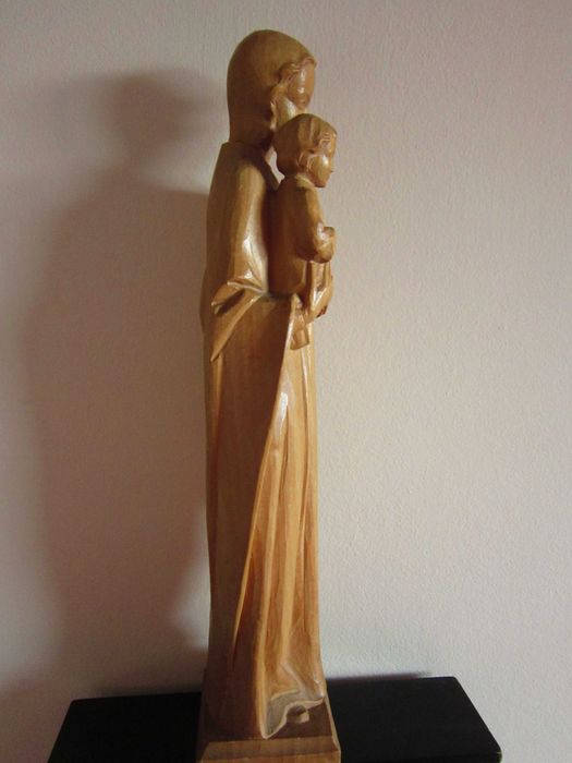 cadou rar Madonna Fecioara Maria cu pruncul sculptura lemn 1960