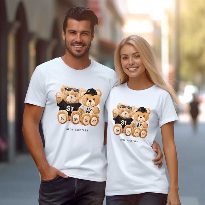 Тениски за двойки с Мечета. Забавни тениски за Влюбени, You and Me