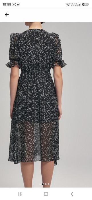 Rochie midi evazata, cajual, negru, cu buline crem, 38 - 40
