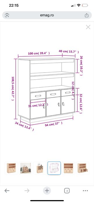 Dulapior si biblioteca de lemn de pin masiv