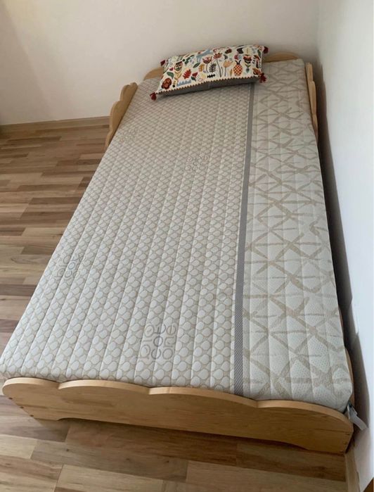 Mobilier copii – pat lemn pin 100x200 cu saltea Timflex + dulap IKEA, stare impecabilă