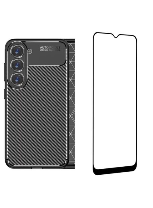 Husa Blak Carbon Silicon +Folie Sticla Samsung A12/A13/A23/A15/A25/A16