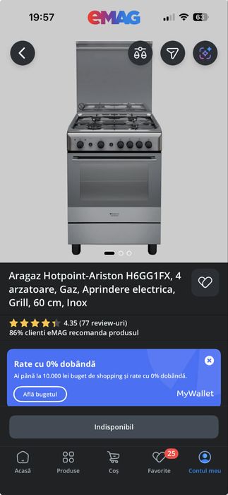 Vand Aragaz Hotpoint Ariston pe gaz