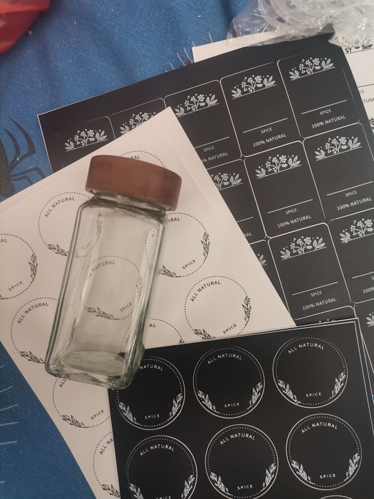 Стъклени буркани за подправки с етикет, 24 броя