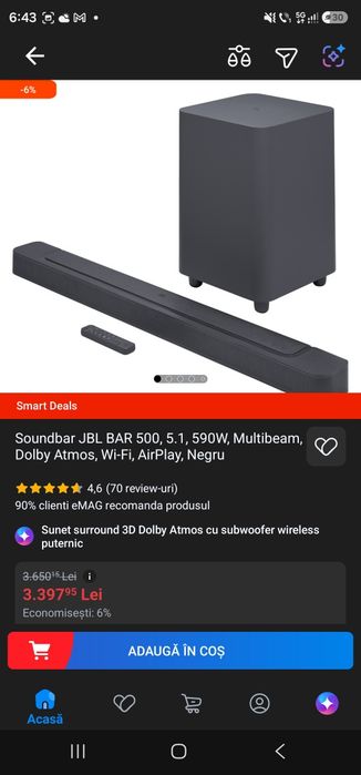 Soundbar JBL BAR 500 Sigilat (590W) Dolby Atmos
