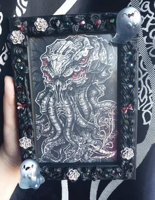 Cthulhu Ilustratie originala in rama lucrata manual hand-made