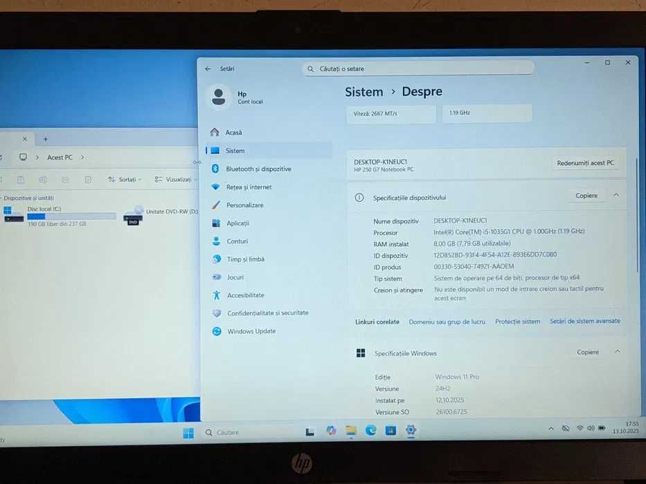 Laptop HP 250 G7 15.6" FHD intel core i5-1035G, ram 8GB, 256GB SSD