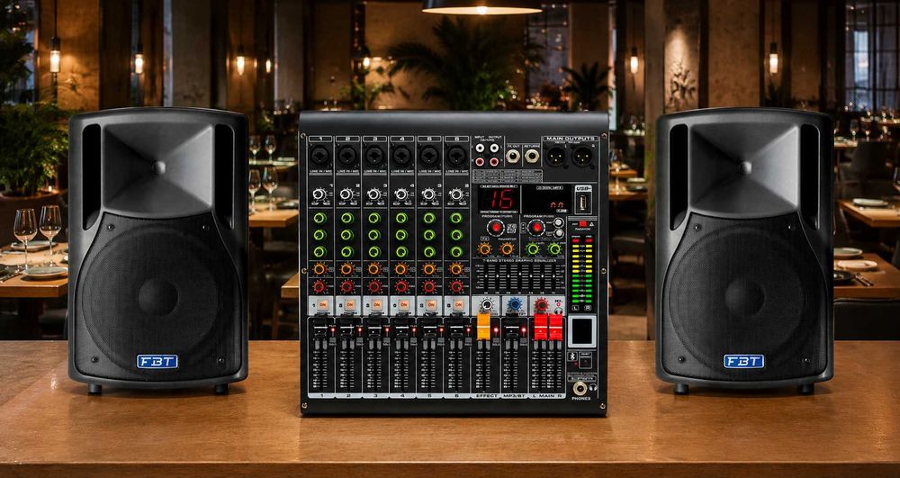 Mixer audio 2 X 450W 6 canale ZT6B cu amplificator Stereo 16 Efecte DSP Bluetooth USB