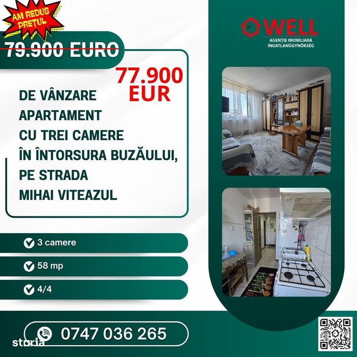 De vânzare apartament cu trei camere în Întorsura Buzăului