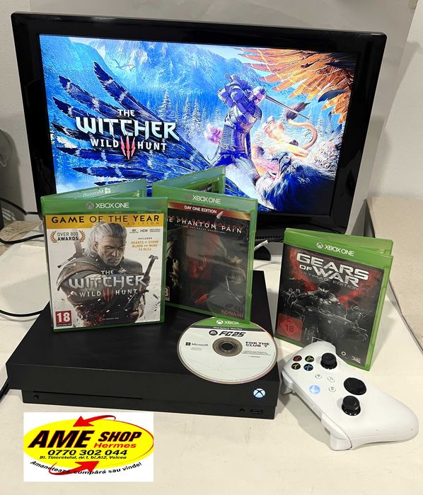 Consola  Xbox One X, 1TB, garantie, FC2025, Witcher, Gears of War și The Phantom Pain!