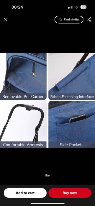 Cărucior pentru pisici și câini de companie detașabil cu două etaje