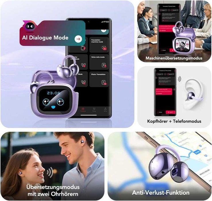 Преводач с Изкуствен Интелект BNARQP NE32 Open Ear с Тъч Дисплей ...