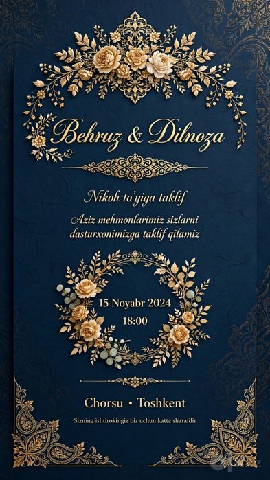 Toʻy taklifnomasi chiroyli dizaynda-15 ming soʻm