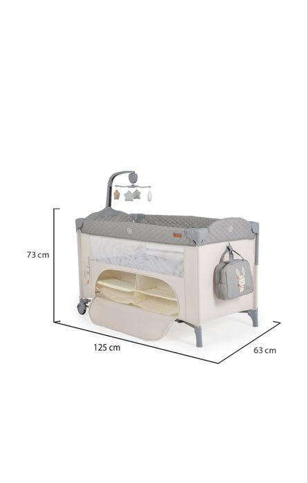 Patut copii pliabil cu doua niveluri de inaltime si saltea fibra