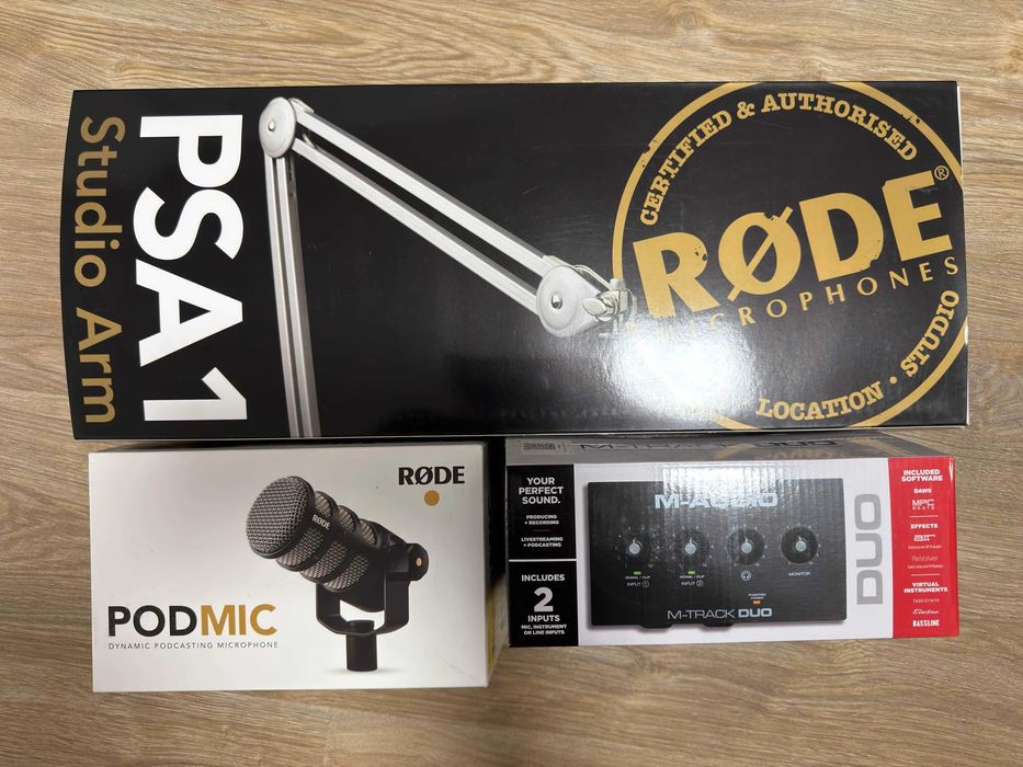 Pachet Streaming Rode PodMic + M-Track Duo + Brat