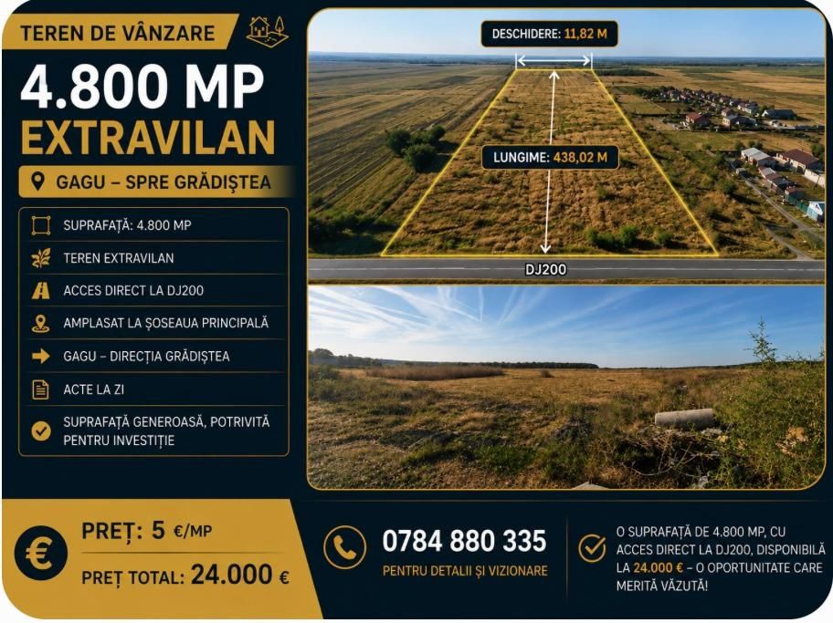 vând teren extravilan 4 .800 mp gagu, spre grădiștea**