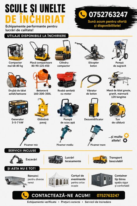 Inchiriez/inchiriat Scule,Compactor,burghiu,tocator crengi,picamer