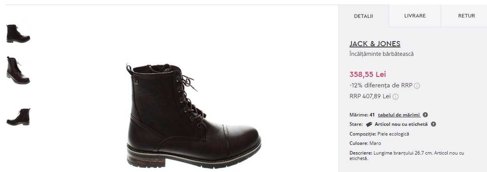Ghete de piele Jack&Jones/ Ghete Noi / 41, 42, 43