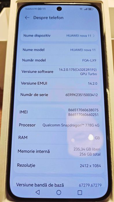 Vand Huawei Nova 11, 8 GB RAM, 256 GB