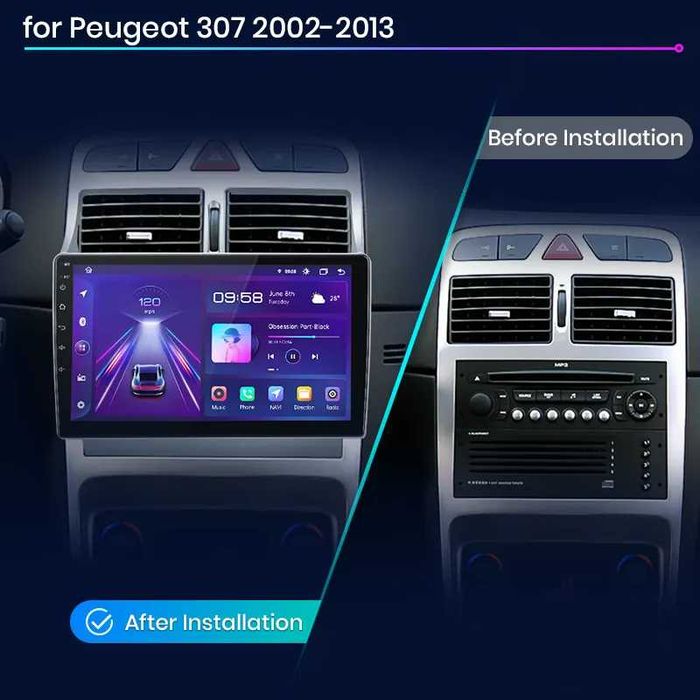Navigatie Android  PEUGEOT 307 , Carplay Android Auto + Camera
