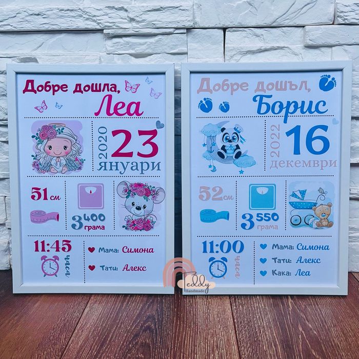 Бебешка визитка/рамка “Здравей бебе”