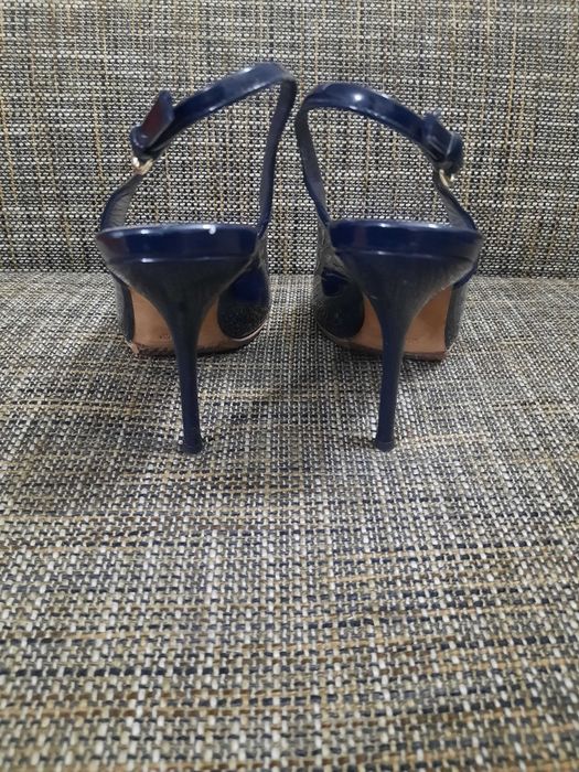 Gucci slingback peep-toe navy heels