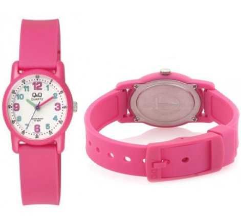 Детски Часовници Q&Q 10 BAR. Водоустойчив и Изключително Здрав Детски Часовник QQ.Динозавър Розов и Черен. Подарък за Първи Часовник на Момче и Момиче