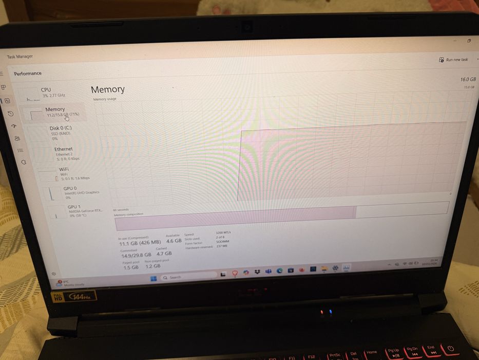 Laptop Gaming Acer Nitro 5 I7/RTX 3060/16GB RAM/1 TB/ 144Hz
