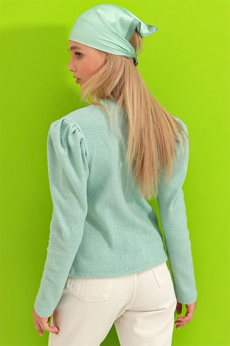 Скидки! Новый Ментоловый Лонгслив с Рукавами-Фонариками