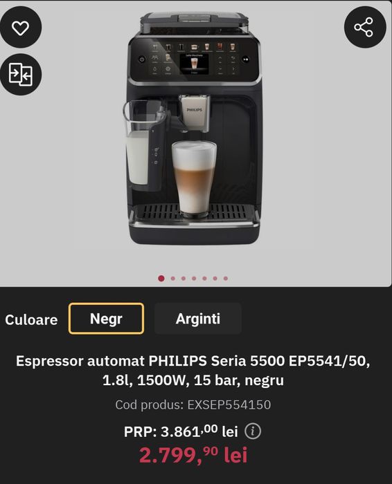Espressor automat Philips seria 5500, LatteGo ,20 bauturi,ecran tactil