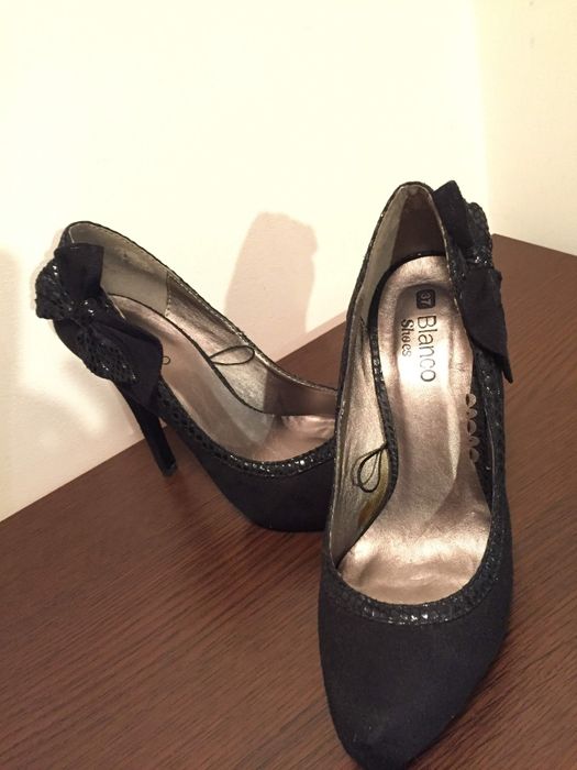 Pantofi dama cu toc, piele intoarsa, negru, 37, nou, Blanco Italia