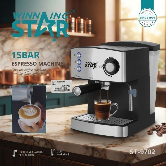 Кофемашина. Qahva Mashinasi Winning Star ST-9702 15 Bar Espresso Yangi