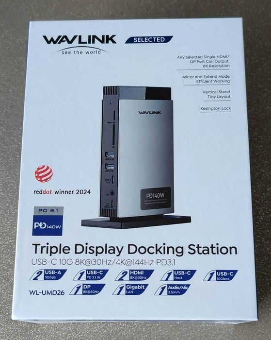 WAVLINK USB C докинг станция 125 W зареждане, 11-в-1 с 8K HDMI*2+8K DP