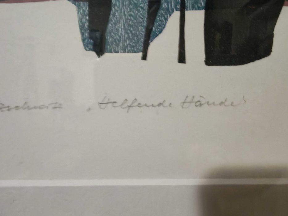 Tablou Original Xilogravură „Helfende Hände” – Erich Mansen, Semnat