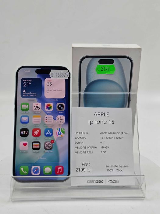 Iphone 15 128GB Bat100% 28cc Produs Ca Nou Garantie 24 Luni CashBox