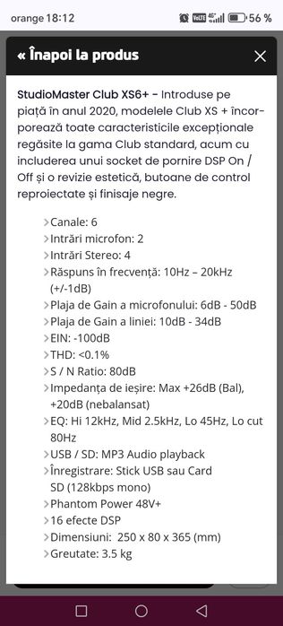 Mixer analog StudioMaster club xs6+