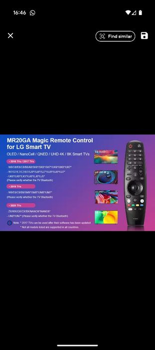 Telecomanda smart MR20GA Magic Remote pentru Tv-uri LG din 2018-2020