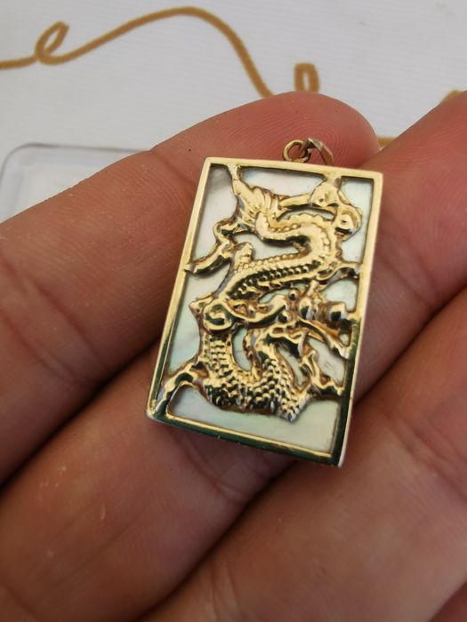 Pandantiv made in USA Feng-Shui Aur 14k+Sidef(mother of pearl)