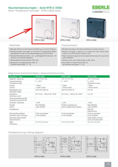терморегулятор EBERLE RTR-E 3563 для конвертеров КОУЗИ