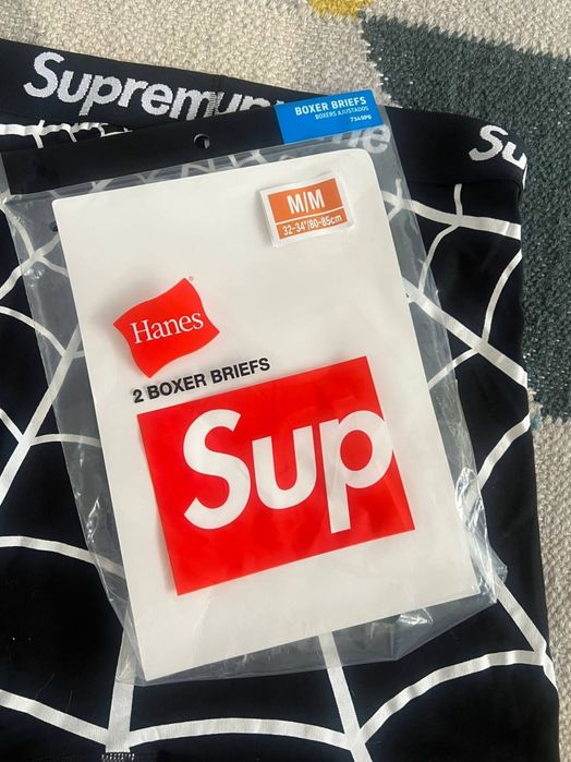 Boxeri bărbați Supreme Spider Web, negri cu print alb all-over, M, noi, nepurtați, în ambalaj