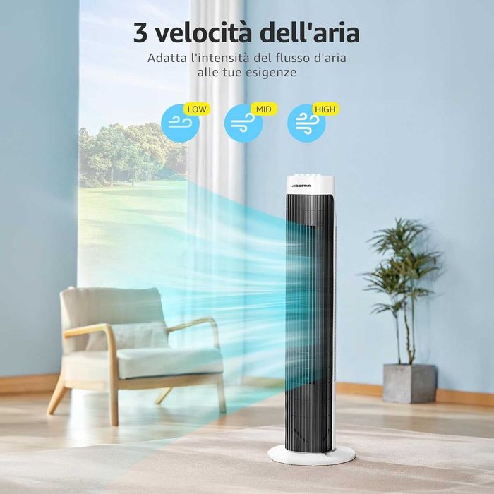 Ventilator turn Aigostar Ben 33JTS digital cu temporizator, 3 trepte de viteza, motor de 45 w, oscilatie automata de 85 grade