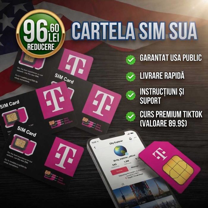 Cartelă SIM SUA (Americană) + Instrucțiuni + Curs TikTok