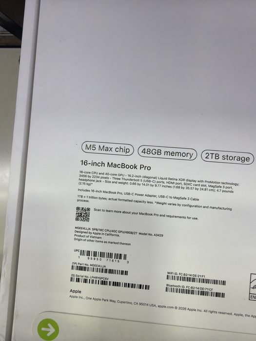 Macbook pro 16 M5 max 48/2tb
