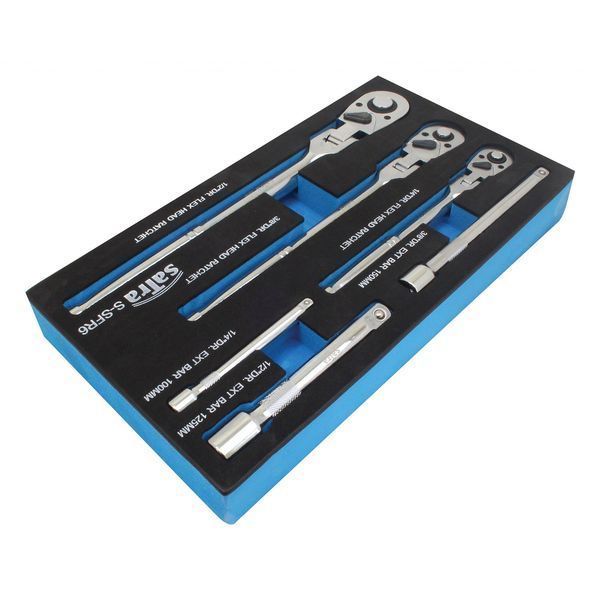 Комплект 6 части, ключове с тресчотка 1/4" – 3/8" – 1/2" с 180° гъвкав