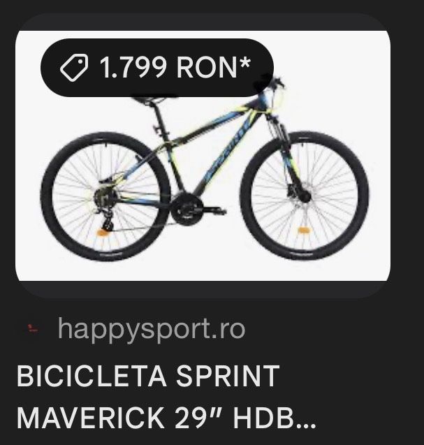 bicicleta sprint maverick 29″ hdb 430mm negru/lime/albastru