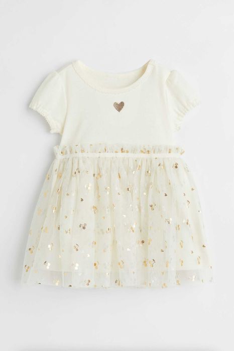 Rochita bebe H&M bumbac + tul cu cirese aurii, marimea 74, NOUA