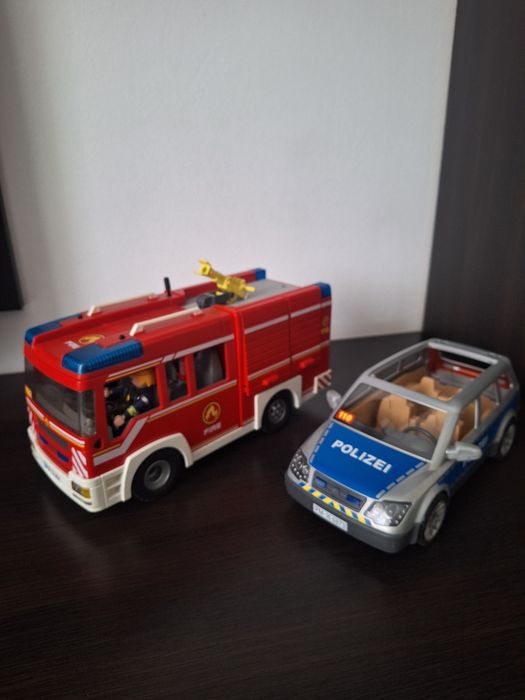 Lot Playmobil mașină de poliție si pompieri (cu sunete și lumini)