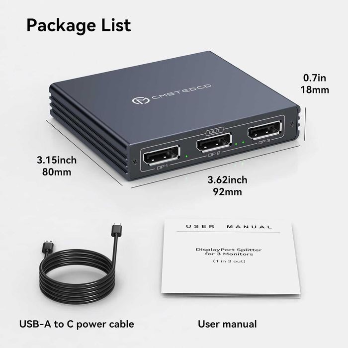 DisplayPort сплитер за 3 монитора 4K60Hz DP за разширен дисплей