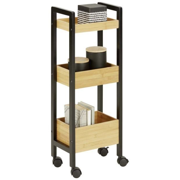 Бамбукова етажерка за баня на колелца